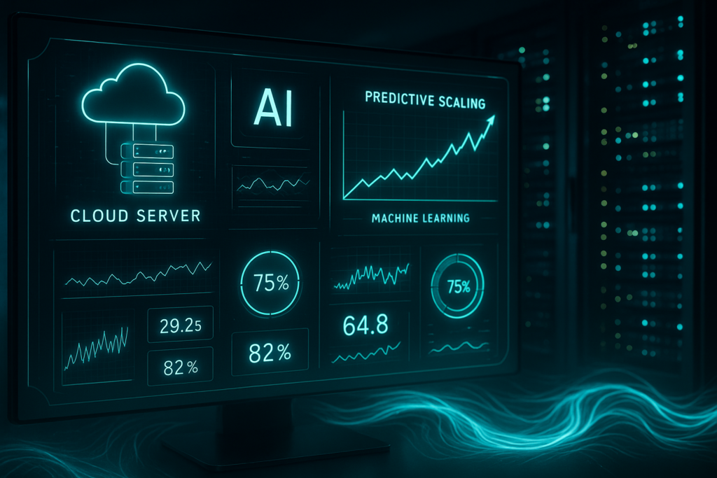 Painel de monitorização de dimensionamento preditivo controlado por IA com métricas em tempo real e otimização de recursos