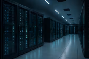 Moderne webhosting-datacenter med oplyste serverracks