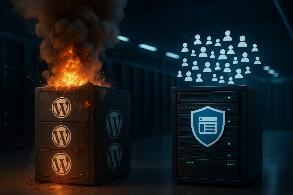 Przeciążony serwer WordPress bez pełnej pamięci podręcznej strony kontra skalowalny serwer pamięci podręcznej
