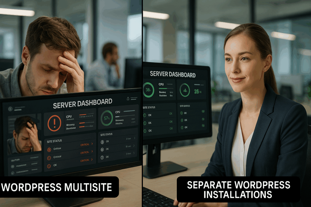 WordPress Multisite Herausforderungen versus separate Installationen - Vergleich der Verwaltungskomplexität