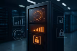 Server met hostingcontrolepaneel voor bronnen en beveiliging