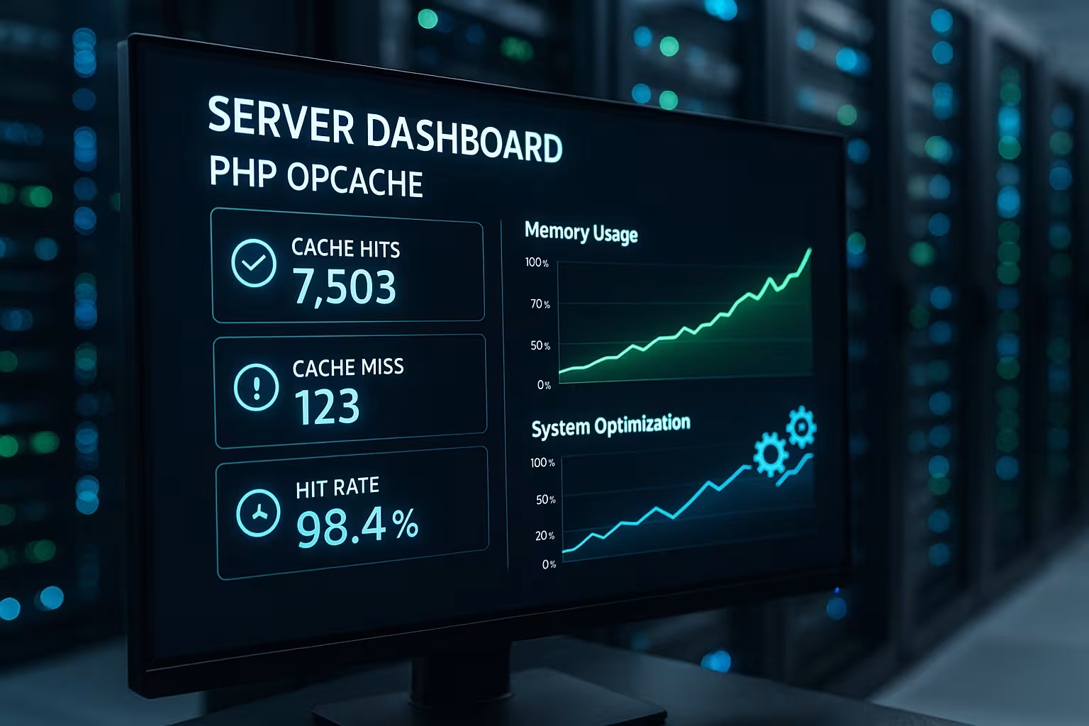 PHP Opcache Performance Dashboard with memory utilization and cache statistics