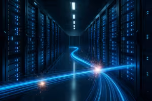 Sala de servidores com gestão de tráfego e limites de largura de banda no alojamento