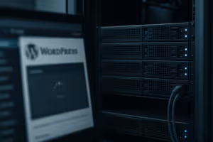 El servidor y el panel de WordPress simbolizan una carga lenta de la primera página
