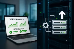 Отображение на экране методов оптимизации WordPress и вариантов обновления хостинга с показателями производительности