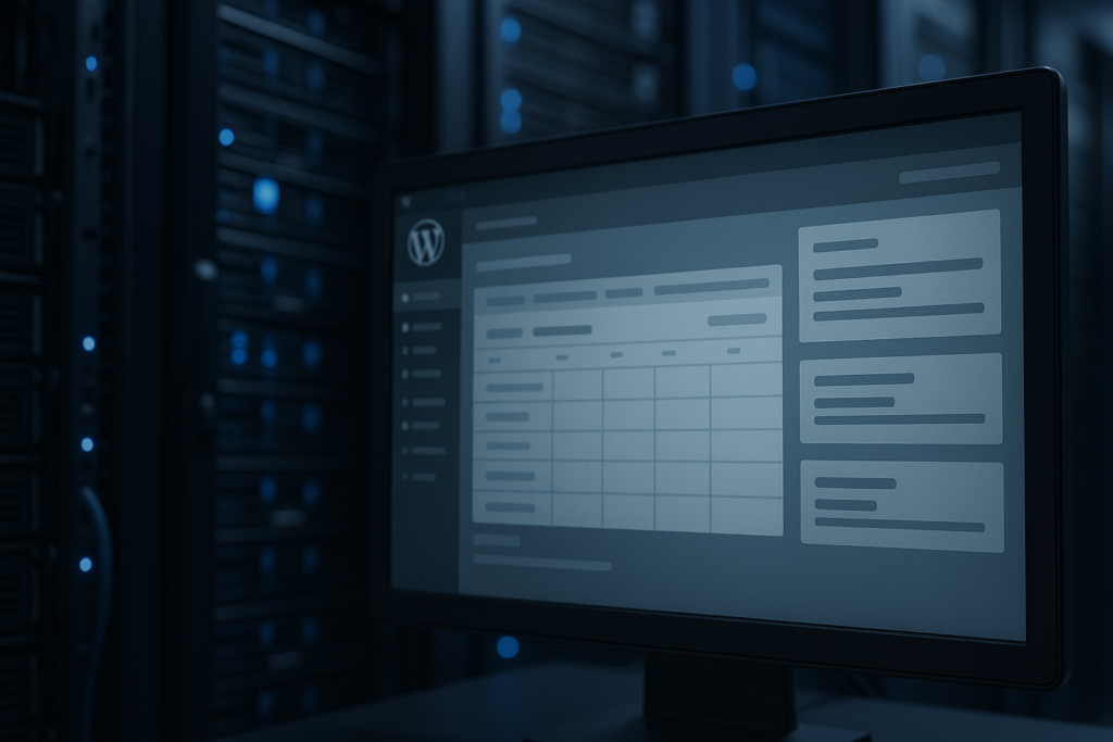 Szafa serwerowa z pulpitem WordPress do zaplanowanych zadań w nowoczesnym środowisku hostingowym