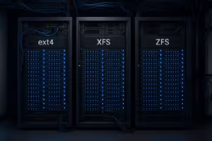 Armazenamento em servidor com sistemas de ficheiros EXT4 XFS ZFS em alojamento