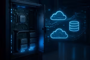 Sala de servidores con procesos de copia de seguridad de bases de datos para el rendimiento del sitio web