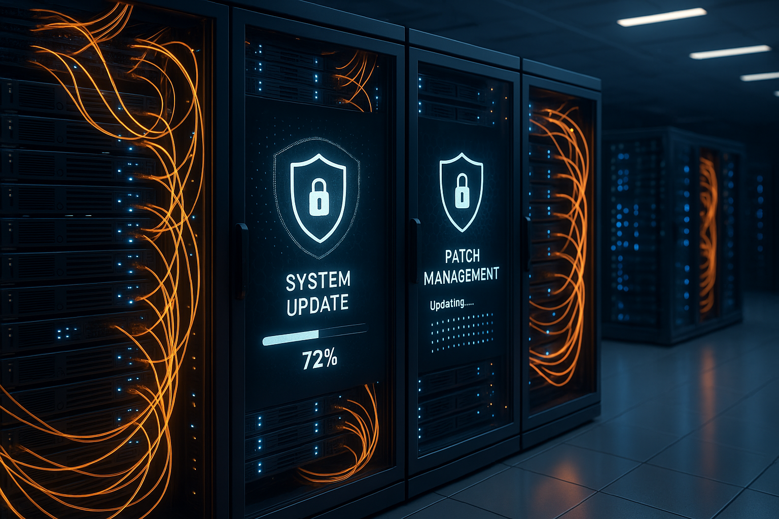 Serveurs d'hébergement professionnels avec mises à jour de sécurité et processus de gestion des correctifs