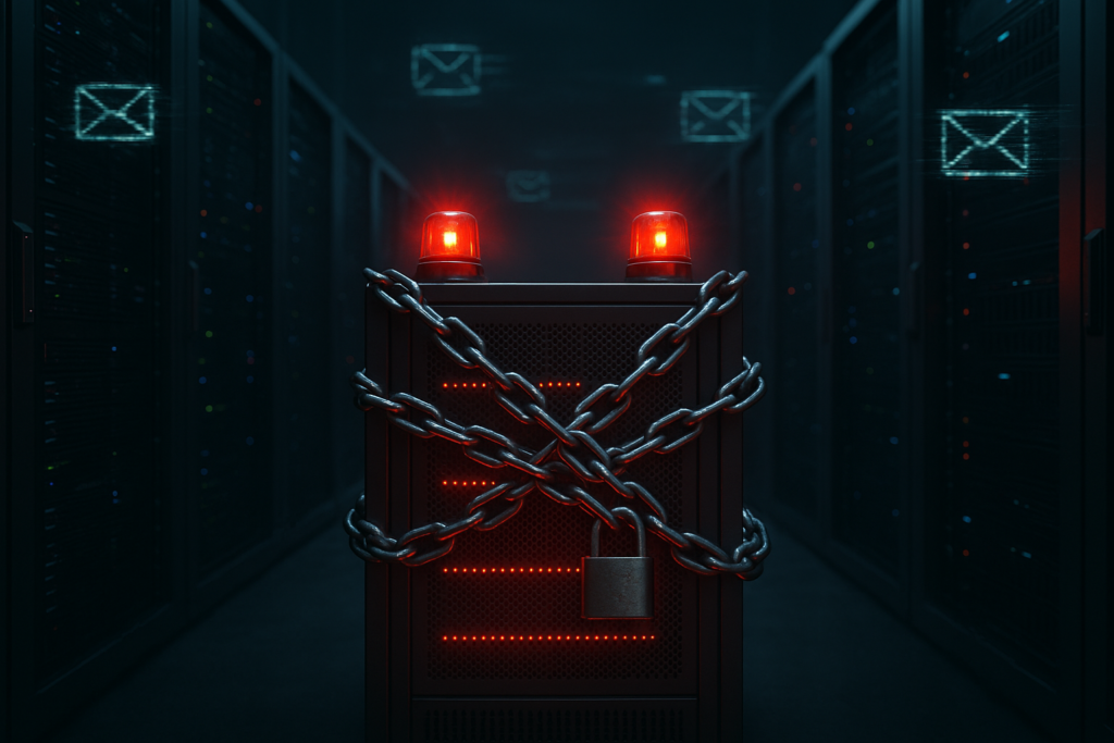 Sala server con avviso di spam blacklist per la reputazione dell'hosting