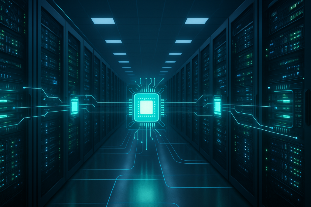 Sala de servidores con programación de CPU Alojamiento Visualización