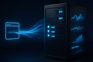 Diagrama do ciclo de vida dos pedidos PHP no ambiente de alojamento profissional