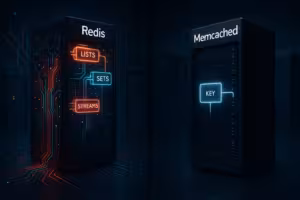 Comparaison Redis vs Memcached Hosting - Représentation visuelle des différences entre les systèmes de mise en cache en mémoire Redis et Memcached