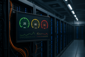 Instrumentpanel för serverstatistik med analys av CPU-ledighet, belastning och väntan