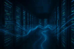 Servidor de base de datos en un moderno centro de datos con servidores luminosos