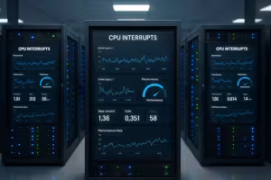 Панель мониторинга сервера показывает обработку прерываний процессора и показатели производительности