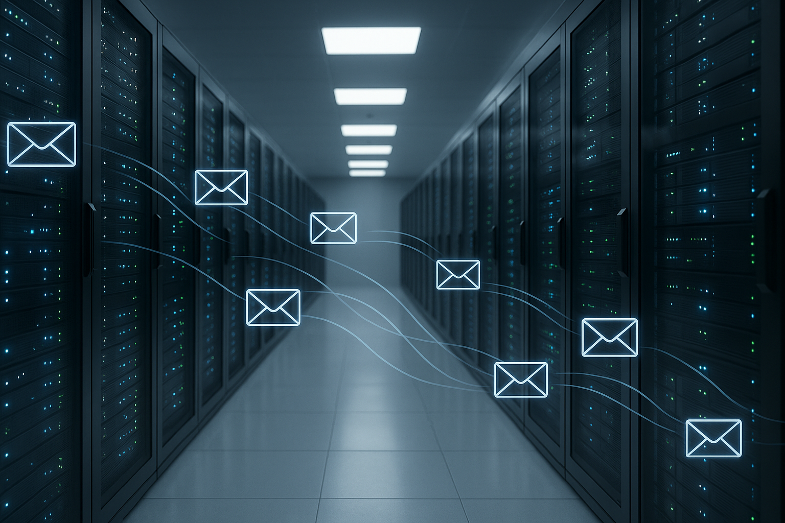 Центр обработки данных со стойками для почтовых серверов для безотказной работы электронной почты
