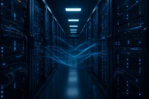 Datacenter met moderne rekservers en netwerkbekabeling om TCP doorvoer te optimaliseren