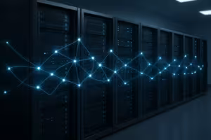 Fotorealistisch datacenter met een redundante API-gateway-infrastructuur
