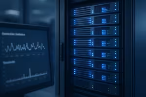Centro de datos con servidores de bases de datos y supervisión de los tiempos de espera de conexión