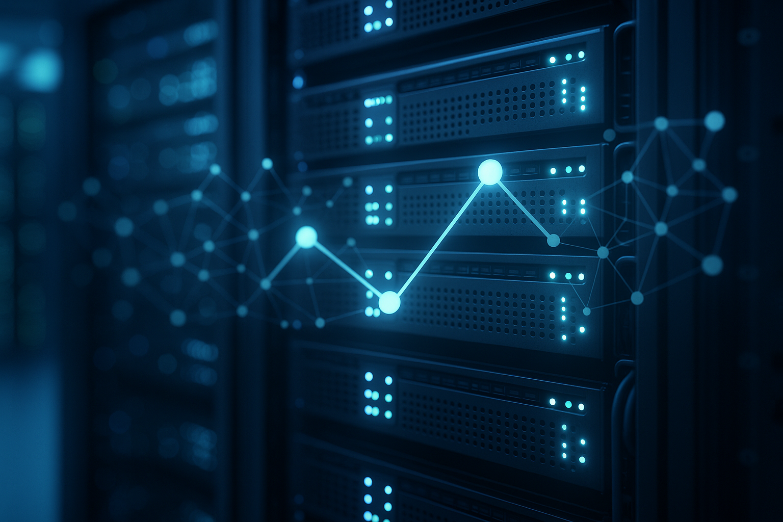 Server-Racks mit visualisiertem DNS Resolver Prefetching und Cache-Optimierung