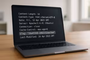 Schematische weergave van HTTP-voorwaardelijke caching met ETag en Last-Modified in een webserveromgeving