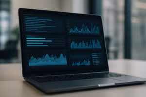 Laptop wyświetla pulpit nawigacyjny wydajności sieci dla priorytetyzacji HTTP