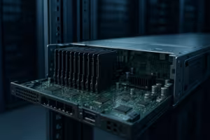 Linux-server med RAM-moduler i datacentret til cache-optimering