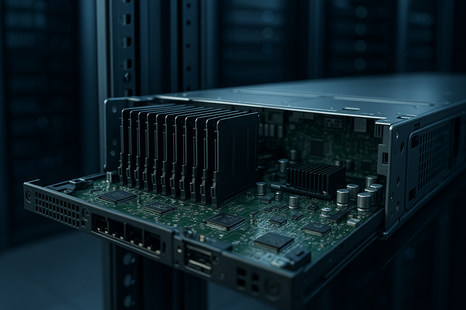 Linux-server met RAM-modules in het datacentrum voor cacheoptimalisatie