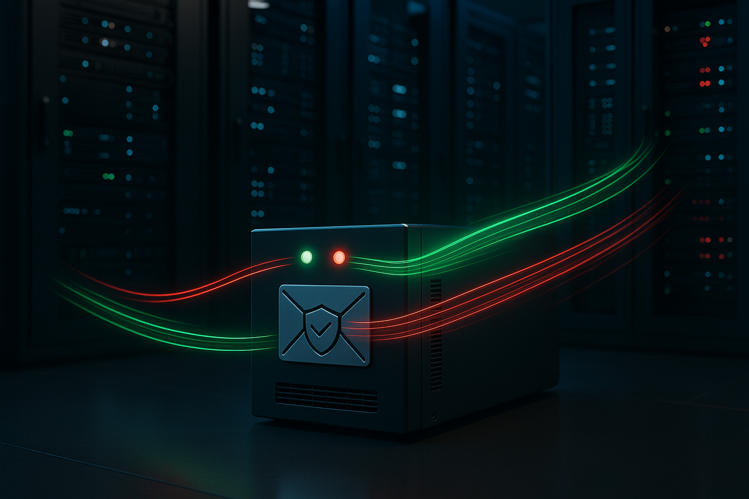 Mail server in the data center with inbound email filtering and reputation scoring