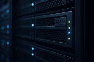 Serveurs de messagerie dans le centre de données, équipés d'indicateurs d'état lumineux