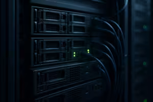 Mailserverrack i moderne datacenter med fokus på e-mailkø og leveringslogik