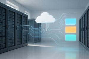 Fotorealistische cloud-infrastructuur met schaalbare servers en client-scheiding