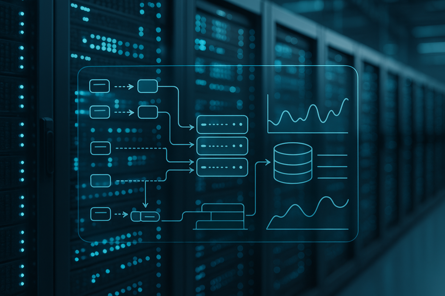 Serverracks met gevisualiseerde Deep Packet Inspection in het datacenter