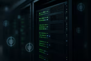 Fotorealistisches Serverrack in einem modernen Rechenzentrum zum Thema Kernel-Versionen im Hosting