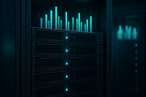 Serverrack mit Linux-Systemen und visualisierter Speicherauslastung