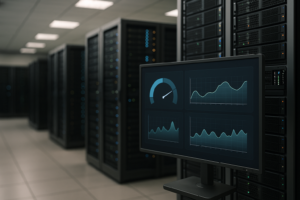 Server-Racks mit visualisierter Redis Speicherverwaltung