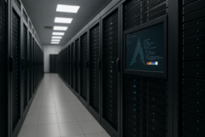 Centre de données moderne équipé de serveurs Linux pour l'hébergement web
