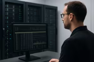 An administrator analyzes the disk load on a Linux server in the terminal