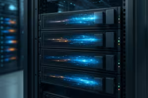 フォトリアリスティックなデータセンターと、大規模なメモリページを抽象的に表現したもの