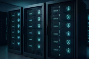 Fotorealistiskt serverrack med fokus på säker Linux-administration