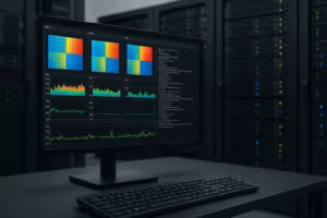 Linux-server met monitor voor analyse van CPU-hotspots