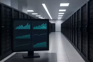 Linux-server i datacentret med overvågning af hukommelsesbelastning