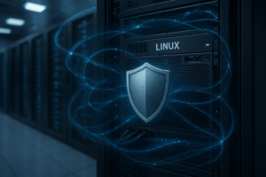 Wizualizacja serwera z systemem Linux wyposażonego w osłonę chroniącą przed atakami typu SYN-flood