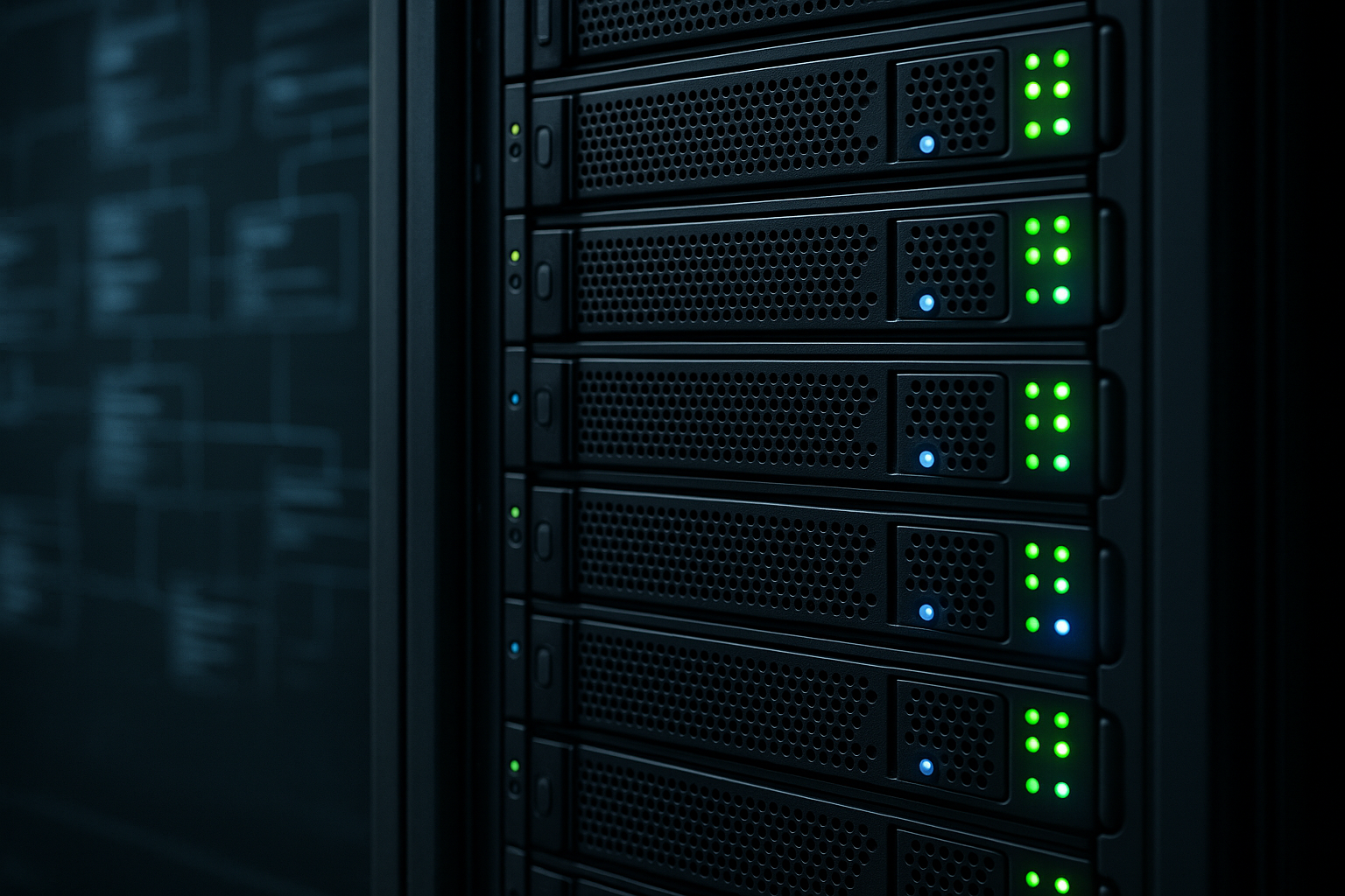 Serverrack in het datacenter voor het optimaliseren van de MariaDB Adaptive Hash Index