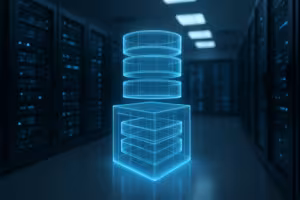 Fotorealistisk billede af et serverrum med MariaDB Aria Storage Engine i hosting-sammenhæng
