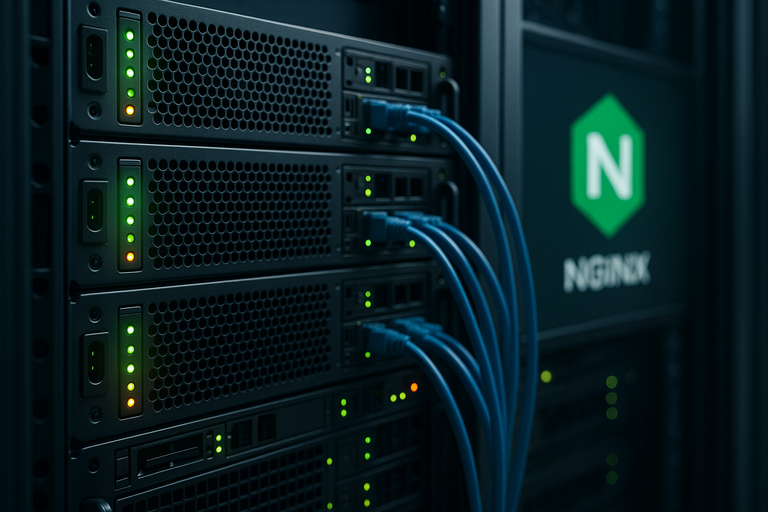 Rack de servidores com alojamento NGINX para um elevado número de ligações