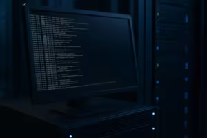 データセンター内のモニターで、サーバー管理者がPHP-FPMのスローログを分析している