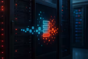 Centro dati fotorealistico con flusso di dati della cache astratto e server