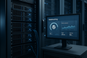 Fotorealistisk bild av ett serverrack för WordPress-caching utan PHP